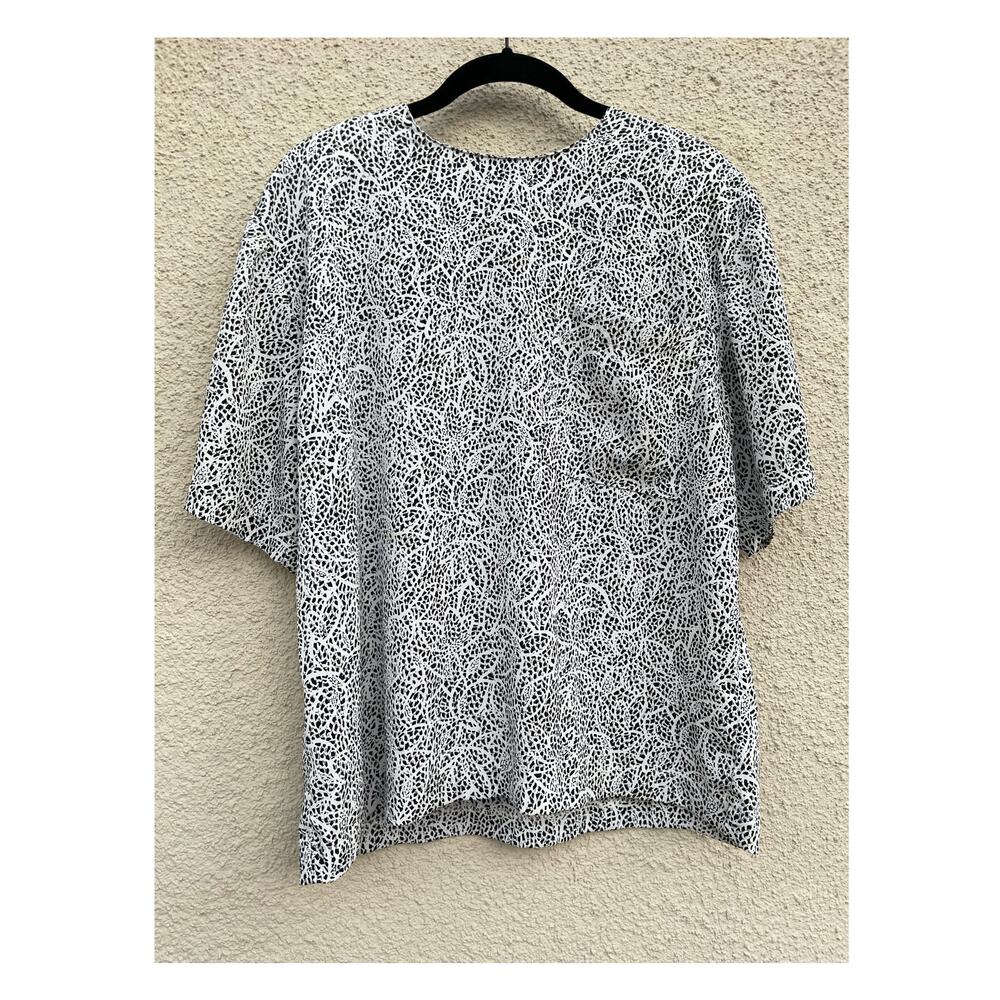 Vintage 1980s Componix Black & White Abstract Blouse M